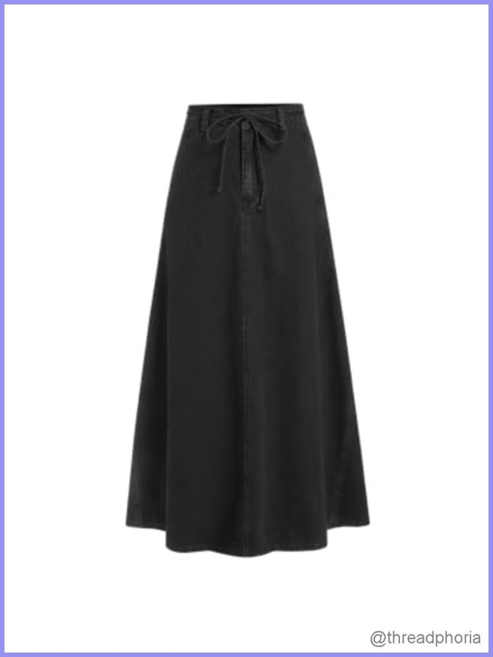 A-Line Denim Maxi Skirt with Pockets Rope Tie Belt
